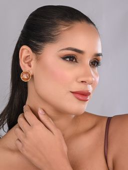 REENISAA - Brown Crystal Dome Stud Earrings