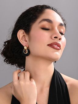 REENISAA - 18K Gold Plated Black Round Earring