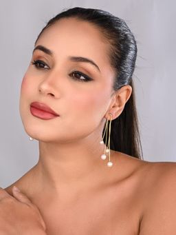 REENISAA - Celeste Triple Golden Pearl Drop Earrings