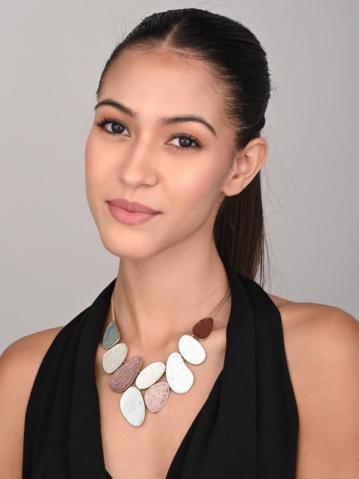REENISAA Brown and Silver Statement Pebble Necklace