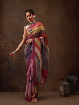 Silk Land - Women Multi-Color Printed Saree with Unstitched Blouse