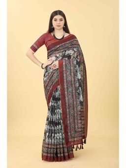Silk Land - Womens Multi-Color Floral Digital Printed Saree with Unstitched Blouse