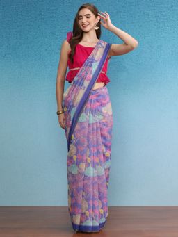 Silk Land - Multi-Color Chanderi Floral Digital Printed Saree with Unstitched Blouse