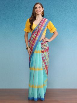 Silk Land - Multi-Color Chanderi Digital Printed Saree with Unstitched Blouse