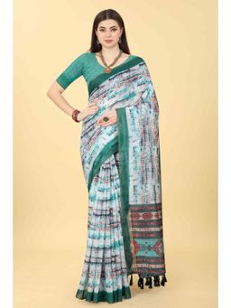 Silk Land - Womens Chanderi Multi-Color Digital Printed Saree with Unstitched Blouse
