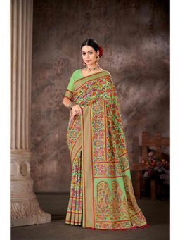 Silk Land - Green Woven Tassels Silk Blend Saree with Unstitched Blouse