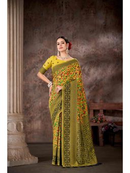 Silk Land - Mustard Woven Tassels Silk Blend Saree with Unstitched Blouse