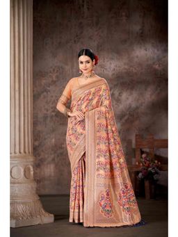 Silk Land - Peach Woven Tassels Silk Blend Saree with Unstitched Blouse