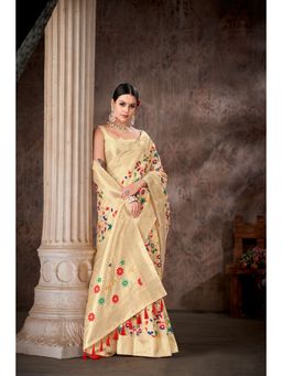Silk Land - Golden Woven Tassels Silk Blend Saree with Unstitched Blouse