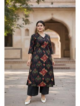 Gahan - Womens Viscose Blend Straight Printed Kurta with Pant - Black