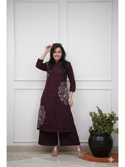 Gahan - Womens Cotton Blend A-Line Embroidered Kurta with Palazzo - Wine