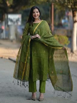 Gahan - Womens Rayon Viscose Straight Printed Kurta with Pant & Dupatta - Green