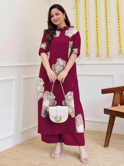 Gahan - Womens Viscose Blend Straight Printed Kurta with Palazzo - Pink