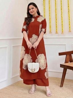 Gahan - Womens Viscose Blend Straight Printed Kurta with Palazzo - Rust