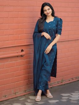 Gahan - Womens Viscose Straight Printed Kurta with Pant & Dupatta - Teal