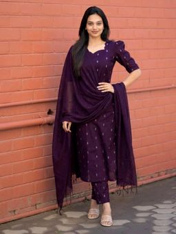 Gahan - Womens Viscose Straight Printed Kurta with Pant & Dupatta - Purple