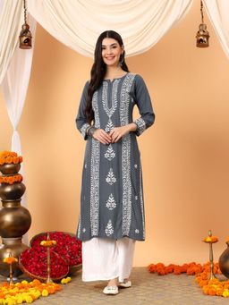 Gahan - Womens Viscose Straight Embroidered Only Kurta - Grey