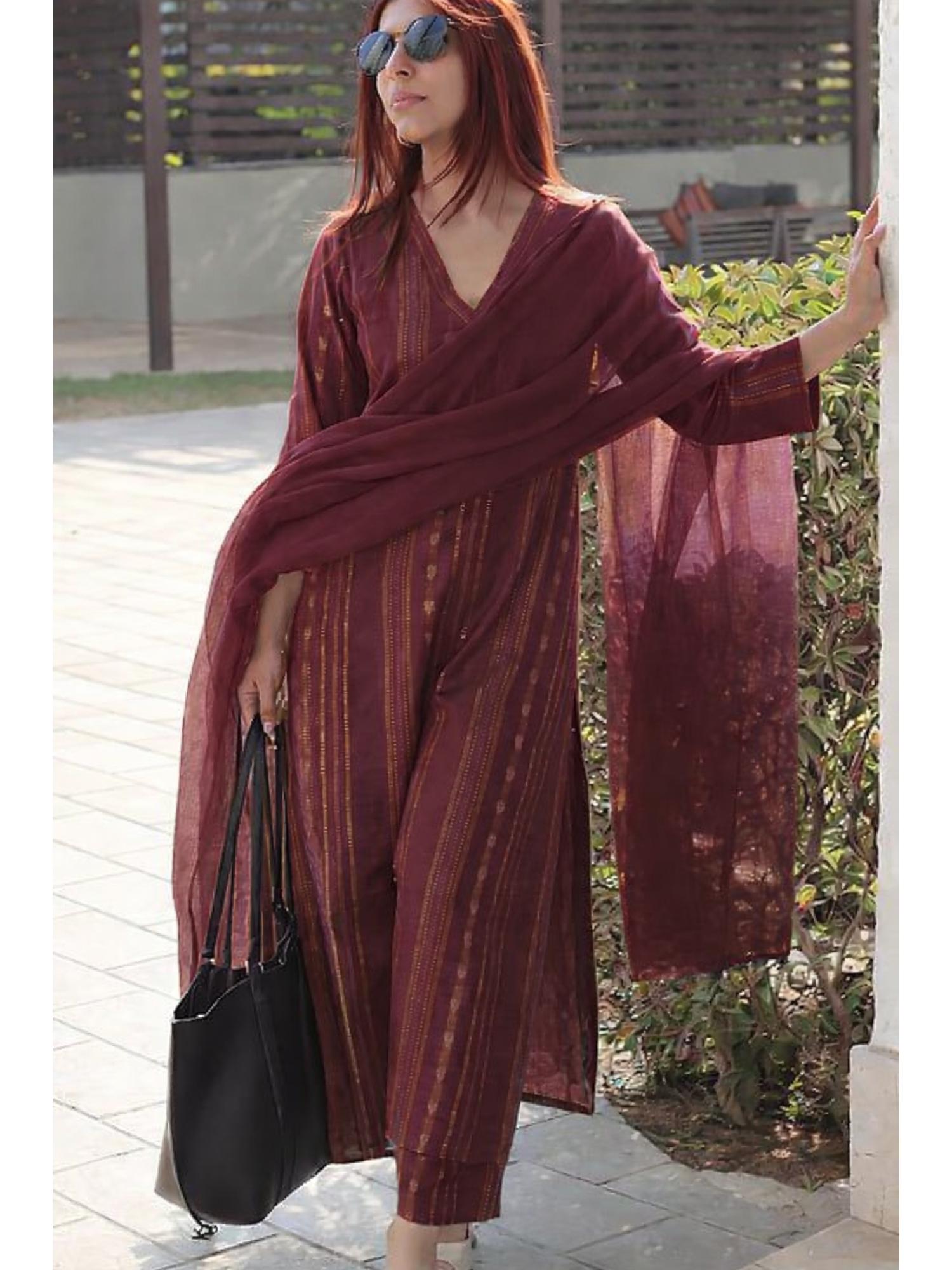 gahan Womens Rayon Viscose Straight Printed Kurta with Pant & Dupatta - Maroon-picture-48