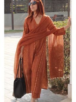 Gahan - Womens Rayon Viscose Straight Printed Kurta with Pant & Dupatta - Rust