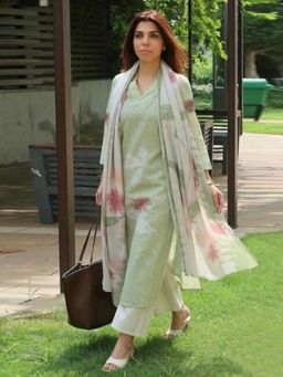 Gahan - Womens Cotton Blend Straight Printed Kurta with Pant & Dupatta - Green