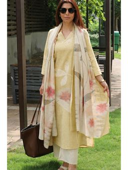 Gahan - Womens Cotton Blend Straight Printed Kurta with Pant & Dupatta - Yellow