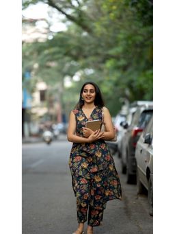 Gahan - Womens Viscose Blend Straight Printed Kurta with Pant - Navy Blue