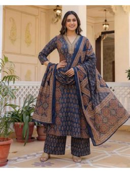 Gahan - Womens Viscose Blend A-Line Printed Kurta with Palazzo & Dupatta - Blue