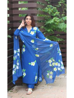 Gahan - Womens Viscose Blend Straight Printed Kurta with Pant & Dupatta - Blue