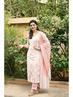 Gahan - Womens Rayon Viscose Straight Printed Kurta with Pant & Dupatta - Peach