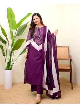 Gahan - Womens Erod Rayon Straight Printed Kurta with Pant & Dupatta - Purple