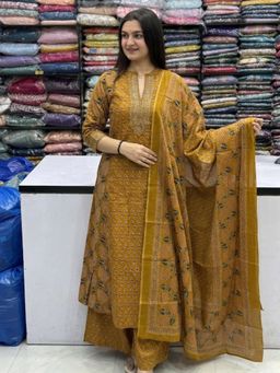 Gahan - Womens Viscose Blend A-Line Printed Kurta with Palazzo & Dupatta - Yellow