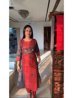 Gahan - Womens Viscose A-Line Printed Kurta with Pant - Red