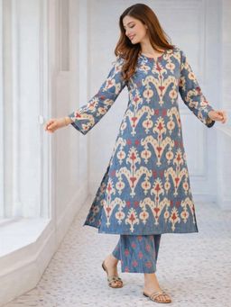 Gahan - Womens Viscose Blend Printed Kurta with Pant - Blue