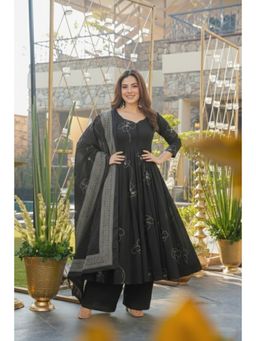Gahan - Womens Viscose Blend Umbrella Style Printed Anarkali Kurta Palazzo with Dupatta - Black