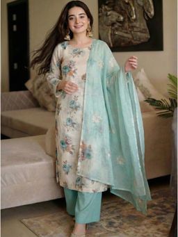 Gahan - Womens Viscose Blend Straight Printed Kurta with Pant & Dupatta - Green