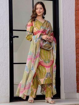 Gahan - Womens Rayon Viscose Straight Printed Kurta with Pant & Dupatta - Green