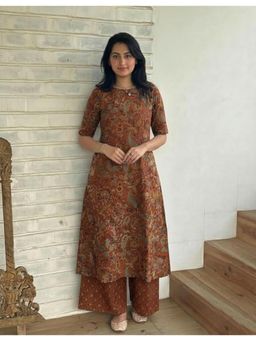 Gahan - Womens Rayon Viscose Straight Printed Kurta with Palazzo - Rust