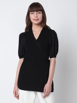 VERO MODA - Women Casual Solid Black Top