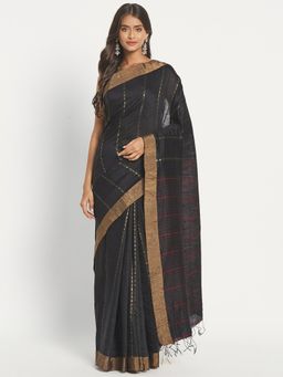 Fabindia - Black Silk Jamdani Woven Saree without Blouse