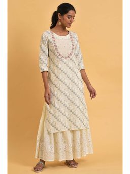 W - Floral Kurta White