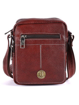 HiLEDER - Pure Leather Messenger 7" Sling Cross Body Bag For Men Women Brown