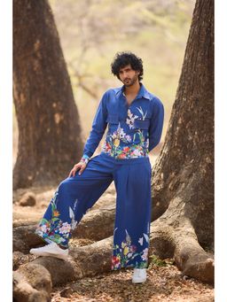 Nirmooha - Blue Floral Print Artisan Shaket