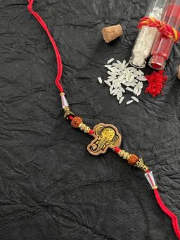 Digital Dress Room - Ganesha Face Rakhi Designs Ad Studded Gold Plated Rings Rudraksha Beads