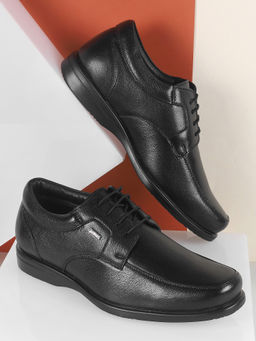 Metro - Men Black Leather Lace-Up Derbies