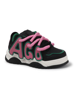 Drop Bold - Women Black Lace-Up Casual Sneakers