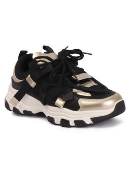 Drop Bold - Women Black Mesh Lace-Up Sneakers