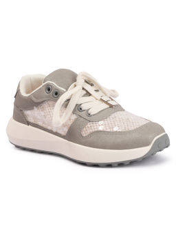 Drop Bold - Women Grey Mesh Lace-Up Lightweight Casual Sneakers