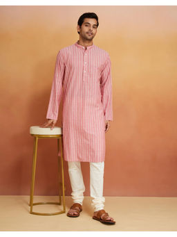 Fabindia - Pink Cotton Striped Long Kurta