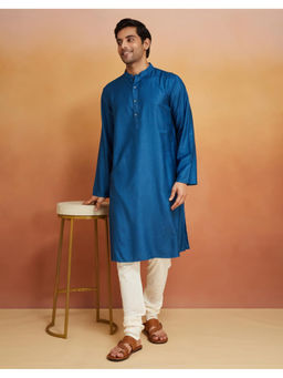 Fabindia - Blue Viscose Silk Comfort Fit Long Kurta