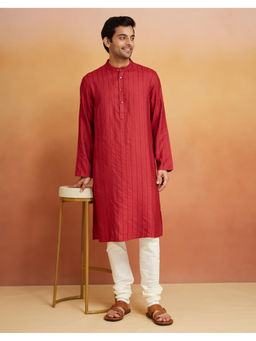 Fabindia - Pink Viscose Blend Dobby Long Kurta